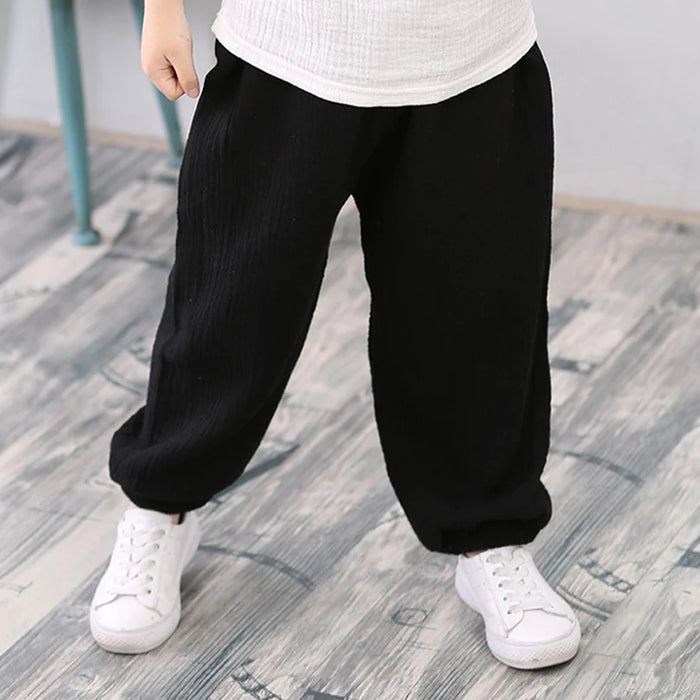 2-7 anni lino pieghettato 2024 neonati maschi ragazze estate cotone Harem pantaloni larghi abbigliamento per bambini pantaloni sportivi per bambini pantaloni traspiranti