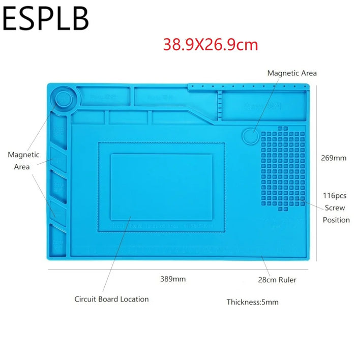 ESPLB Tappetino di riparazione isolante Stazione di saldatura in silicone resistente al calore Tipi di tappetini Tappetino da lavoro Piattaforma da scrivania Stazione di saldatura BGA