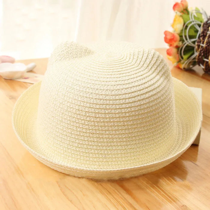 Moda bella ragazze ragazzi cappelli di paglia copricapo estate bambini bambino secchio cappello da sole carino orecchio solido floscio berretto da spiaggia per i bambini