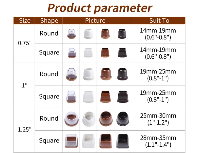16 tappi trasparenti per protezioni per gambe per sedie da tavolo, quadrati rotondi, per piedini per mobili, protezioni per pavimenti con fondo in feltro
