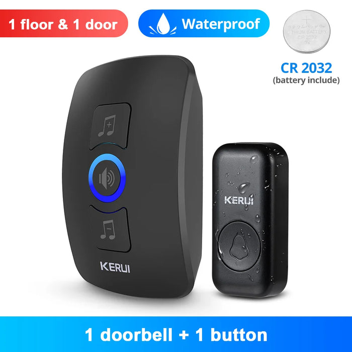 KERUI M525 Campanello senza fili esterno Impermeabile Smart Home Campanello per porta Kit LED Flash Allarme di sicurezza Melodie di benvenuto per la casa