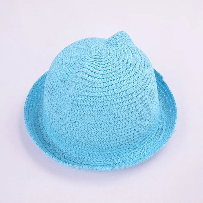 Moda bella ragazze ragazzi cappelli di paglia copricapo estate bambini bambino secchio cappello da sole carino orecchio solido floscio berretto da spiaggia per i bambini