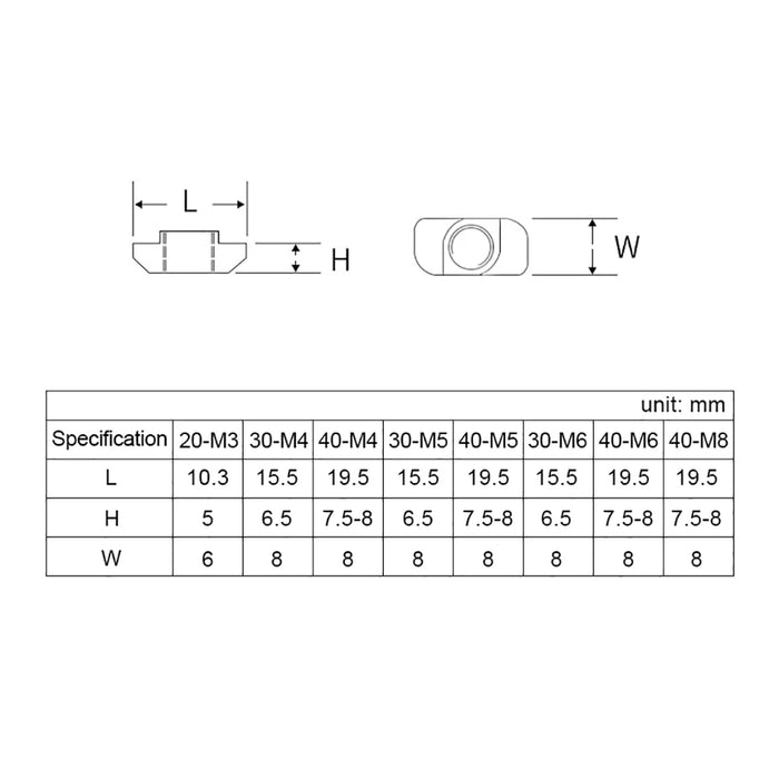 10/20/50/100 pz M3/M4/M5 * 10*6 per 20 serie Slot t-nut scorrevole T dado martello goccia nel dado fissare connettore 2020 estrusione di alluminio