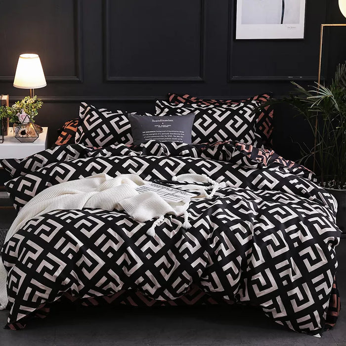 Set biancheria da letto di lusso nero Queen King singolo Full Size poliestere biancheria da letto copripiumino Set uccello moderno Plaid Anime con federa