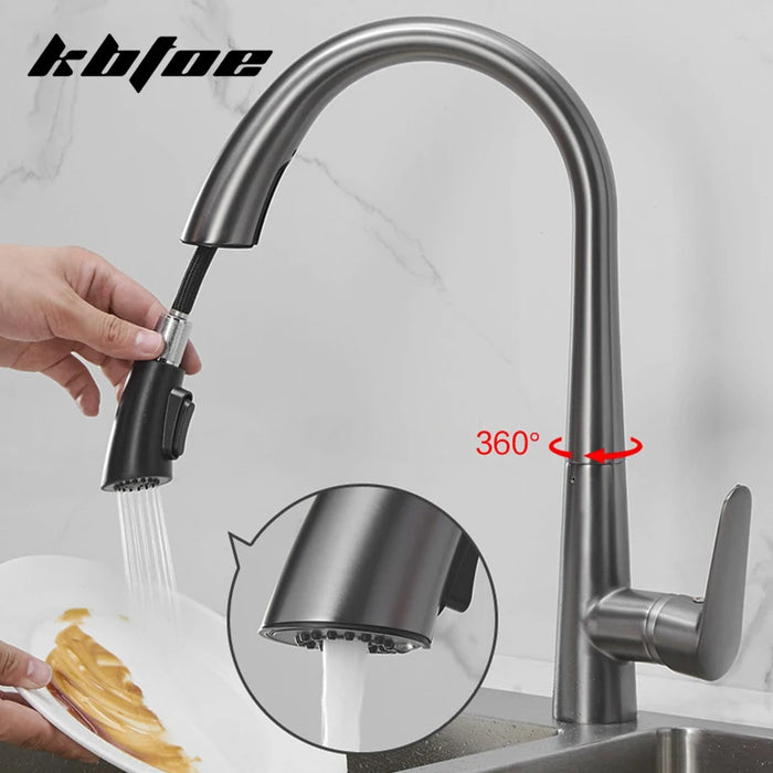 Rubinetto da cucina estraibile grigio pistola rubinetto per lavabo con acqua calda e fredda rubinetto girevole retrattile in bianco e nero 60CM Pull