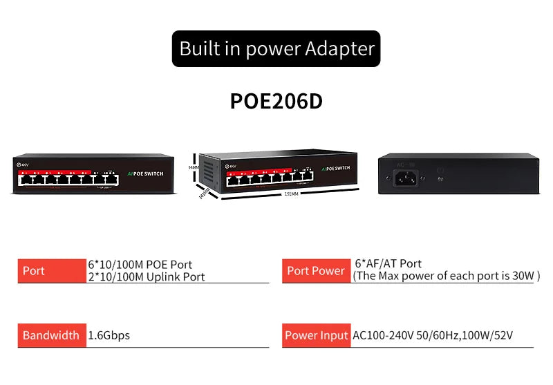 Switch POE serie STEAMEMO-SSC 4/6/8/16/24 porte, POE attivo per telecamere IP, switch AP wireless, Gigabit IEEE 802.3 AF/AT