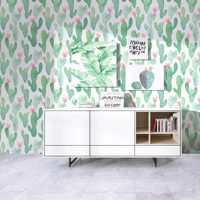 Impermeabile Cactus Buccia E Bastone di Carta Da Parati Rimovibile Per Armadietti Verde/Rosa Autoadesiva Del Vinile Carta Da Parati Kidroom Casa Decorare