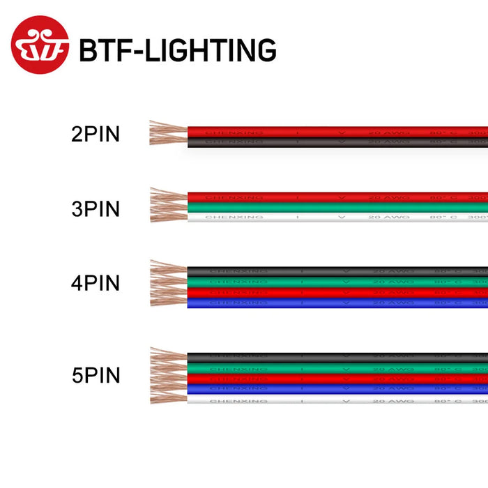 10m 2pin 3pin 4pin 5pin Electric Wires 22AWG 20AWG 18AWG WS2812B WS2813 5050 RGBW Flexible LED Cable Connector Extension Wire