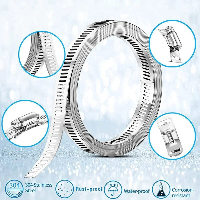 Cinturino per tubo flessibile con morsetto a vite senza fine in acciaio inossidabile 12.7 di larghezza 304 MM con elementi di fissaggio morsetto per tubo flessibile regolabile fai da te