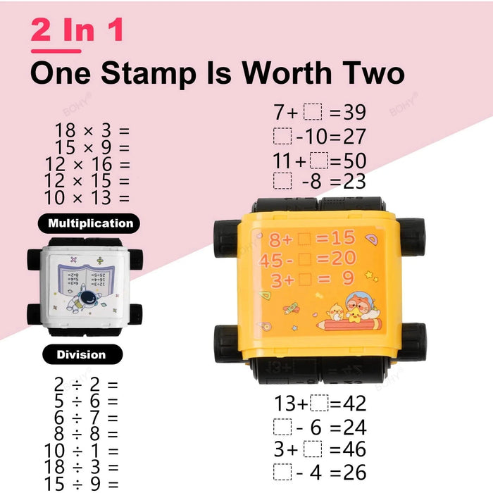 Timbro didattico 2 in 1 riempire il rullo vuoto riutilizzabile Math Roller Stamp Design timbro digitale entro 100 pratica matematica