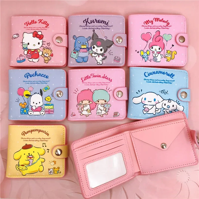 Sanrio Cartoon Figure Pu portafoglio Cute Hello Kitty Kuromi Melody Casual Money Bag portamonete portamonete portafoglio con bottoni regali