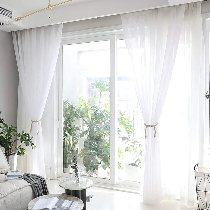 2 pezzi tende in Voile bianco matrimonio tinta unita decorazione della casa finestra tendaggi in Tulle Chiffon trasparente moderna schermatura della finestra della camera da letto