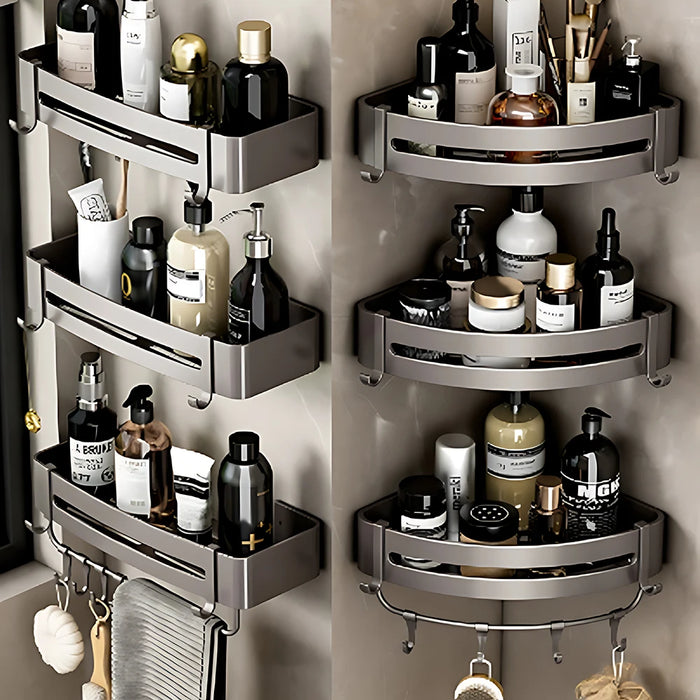 1/2 pz mensola del bagno organizzatore di stoccaggio della cucina in lega di alluminio Shampoo Rack mensola della doccia accessori per il bagno senza ripiano per trapano