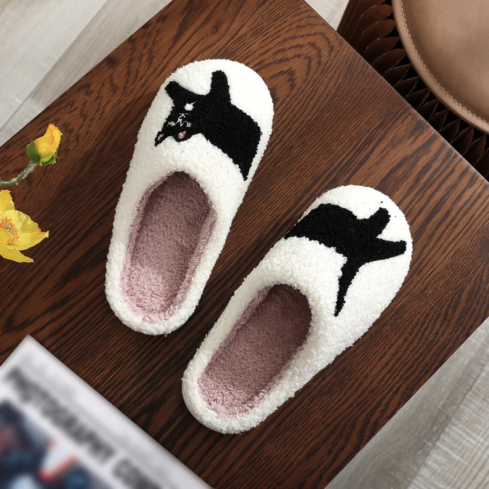 Black Cat Pet Pattern ricamo Fine piattaforma per la casa ripiena accogliente pantofole in cotone di lana carino autunno inverno caldo antiscivolo pantofole per interni Pet mamma regalo uomo donna può amante essenziale