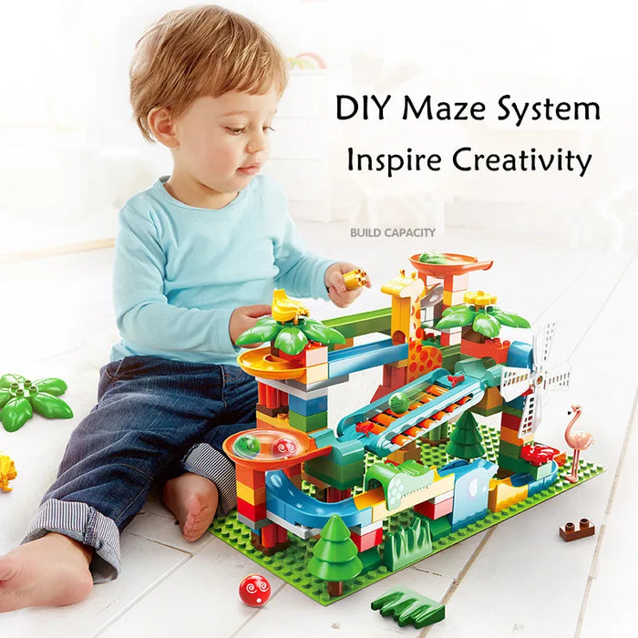 Marble Race Run Big Building Blocks Crazy Rolling Ball scivolo compatibile Dinosaur Tunnel Animal Bricks Parts accessorio giocattoli per bambini