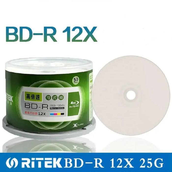 Doppio Yi 50 pezzi Ritek 25GB BD-R 2-12X velocità A + grado stampabile Blu ray Blank BDR disco originale scatola torta