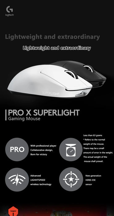 Logitech G PRO X Mouse da gioco Wireless SUPERLIGHT sensore HERO 25K ultraleggero 25600 DPI 5 pulsanti programmabili per PC/Mac