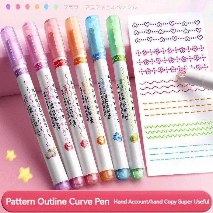 6 pz/set Flower Line Shape Highlighter Pen Roller Tip Curve Liner Marker Kawaii cancelleria coreana forniture per ufficio scuola regali