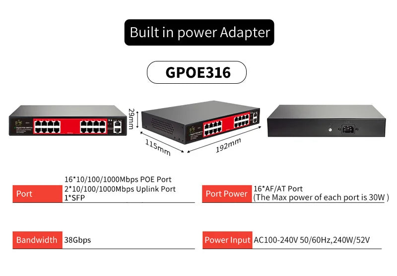 Switch POE serie STEAMEMO-SSC 4/6/8/16/24 porte, POE attivo per telecamere IP, switch AP wireless, Gigabit IEEE 802.3 AF/AT