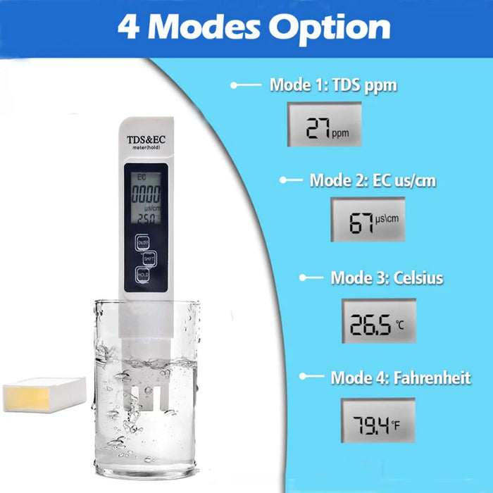 1PC White Digital Water Quality Tester TDS EC Meter Range da 0 a 9990 Tester PPM multifunzionale per temperatura di purezza dell'acqua