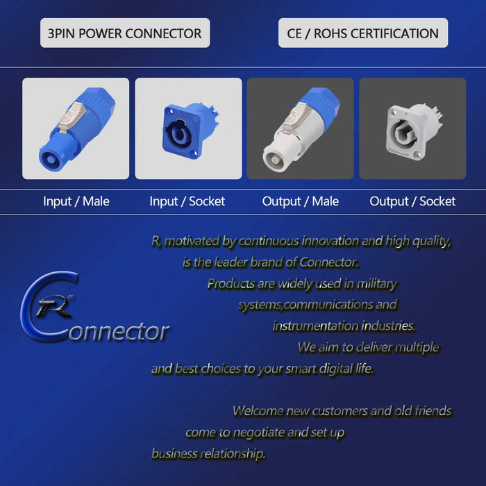 10 pz/lotto 3 PIN AC Powercon Connettore Spina Maschio NAC3FCA NAC3FCB Spina di Alimentazione AC 20A/250 V per Luce Della Fase schermo LED Blu/Bianco