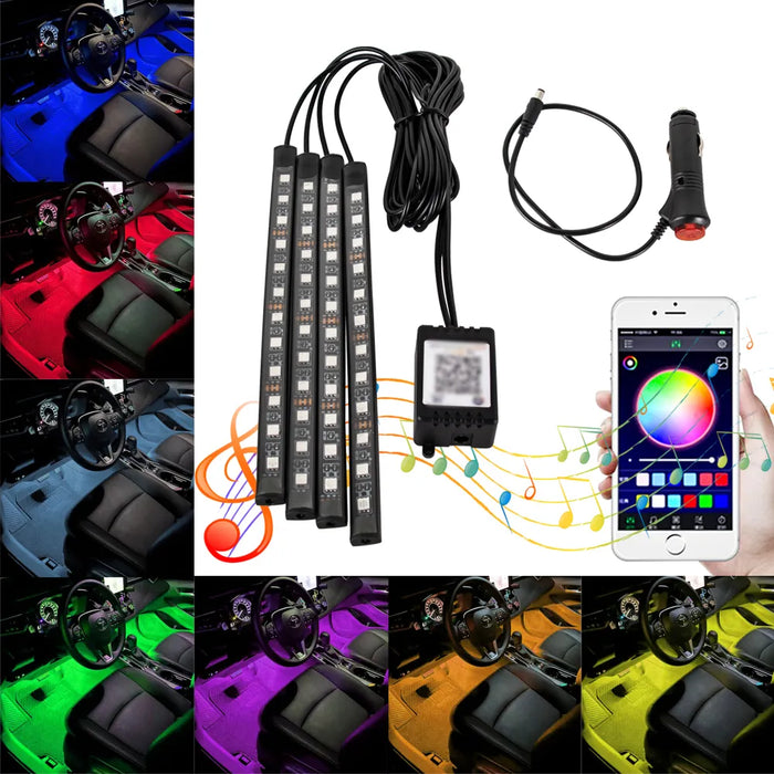 Neon 48 72 LED Car Interior Ambient Foot Light con USB Wireless Remote Music App Control Auto RGB Atmosphere lampade Decorative