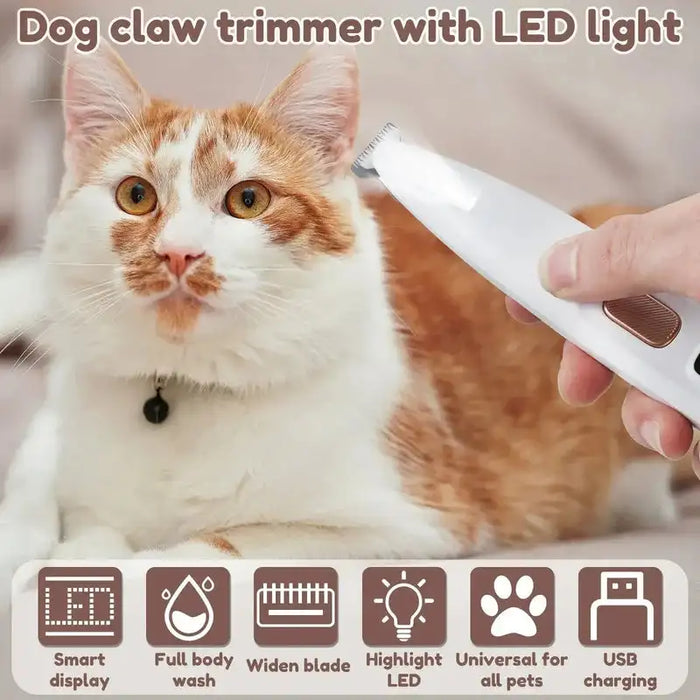 Pet Dog Electric Groomer Trimmer con luce a LED impermeabile Pet Foot Hair Trimmer Low Noise Cat Dog Face Foot Ear Hip Paw Shaver