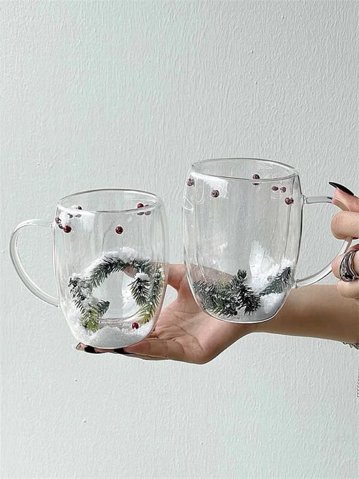 200/350ML tazza di vetro trasparente a doppia parete tema natalizio scena di neve tazza di caffè in vetro tazza di acqua di latte resistente al calore regalo di natale