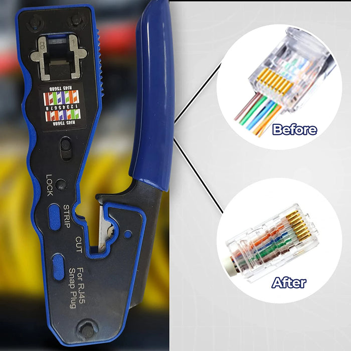 ZoeRax RJ45 Crimp Tool Pass Through Crimper Cutter per Cat6a Cat6 Cat5 8 p8c connettore modulare Ethernet All-in-one Wire Tool