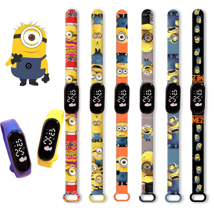 New Minions Child Watchs Anime Bob study Cartoon Digital Electronic LED Student Silicone Wristband Kids Birthday Gift Toys