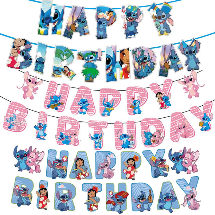 1 set/lotto Stitch Angel Lilo Theme Bunting Happy Birthday Flags decorazioni ragazze ragazzi favori Hanging Banner Party Supplies