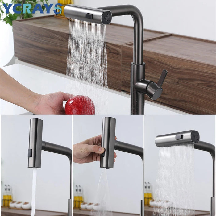 YCRAYS rubinetti da cucina neri grigio estraibile rotazione cascata flusso spruzzatore testa lavello miscelatore nichel spazzolato rubinetto dell'acqua Accessorie