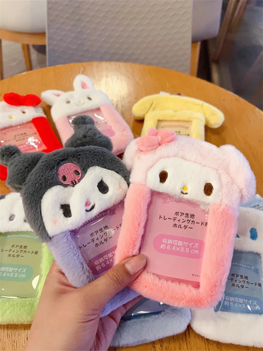 Simpatico cartone animato Kuromi portachiavi con custodia in peluche Hello Kitty Melody Card Holder Kawaii Photo Card Display maniche borsa ciondolo regali