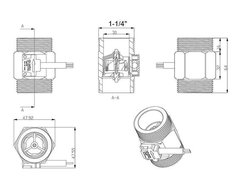 DC3.5-24V sensore di flusso d'acqua flussometro liquido in ottone sensore di flusso fluido interruttore 1.75MPa 1/2 "3/4" 1 "2" NPN sensore di flusso Hall acqua