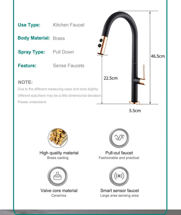 Estrarre Smart Touch Control rubinetti da cucina sensore Singe maniglia 360 rotazione lavello rubinetto 2 prese miscelatore acqua nero bianco