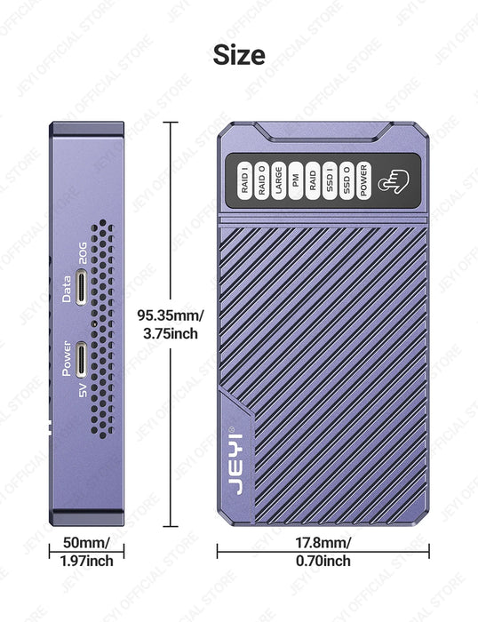 JEYI Dual Nvme Enclosure, custodia RAID Hardware a 2 alloggiamenti, custodia SSD con velocità di trasmissione da 20Gbps, supporto RAID0/ RAID1/ Large/ JBOD