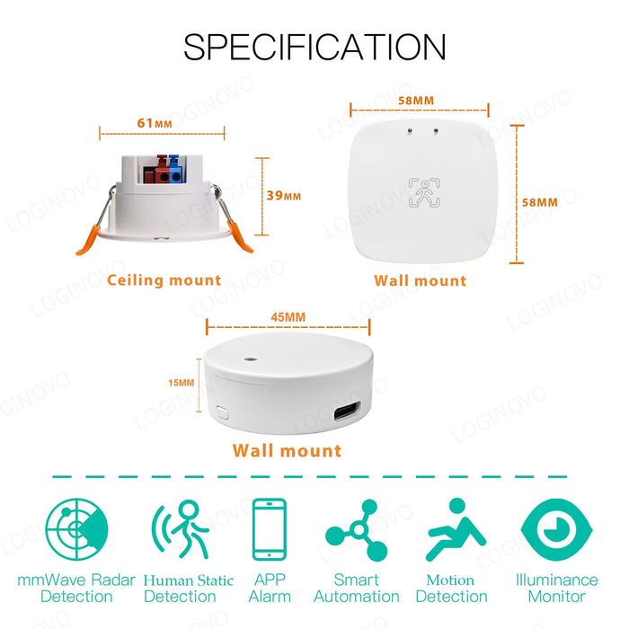 Smart Life Zigbee rilevatore di presenza umana Tuya Wifi MmWave Radar sensore di Montion Pir con rilevamento della luminanza per Smart Home