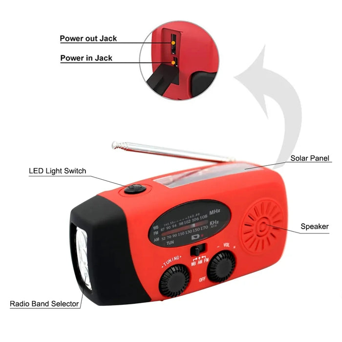 Radio di emergenza a energia solare Radio a manovella ricevitore globale torcia a LED di alta qualità luce di lettura allarme SOS 2000mAh