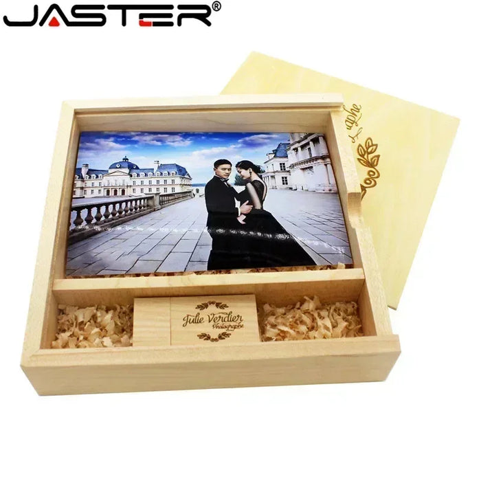 Album fotografico in acero JASTER scatola USB in legno Memory Stick Pendrive 8GB 16GB 32GB 64GB 128GB fotografia regalo LOGO gratuito (170*170*35 MM)