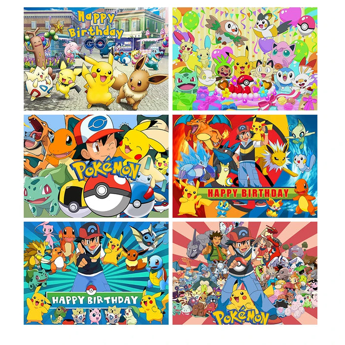 Happy Birthday Party Pokemon sfondo decorazione bambini Boy Baby Shower Pikachu Anime Photography Background Banner Vinyl Poster