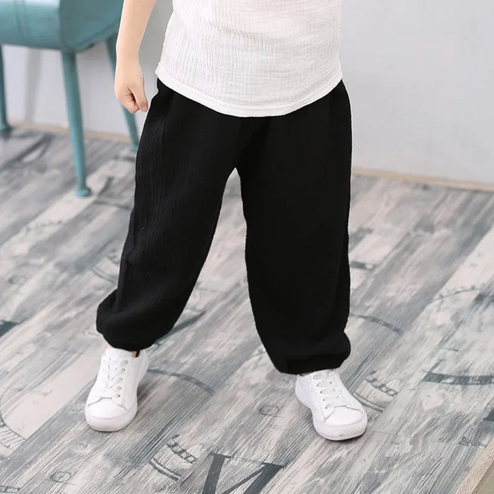 2-7 anni lino pieghettato 2024 neonati maschi ragazze estate cotone Harem pantaloni larghi abbigliamento per bambini pantaloni sportivi per bambini pantaloni traspiranti