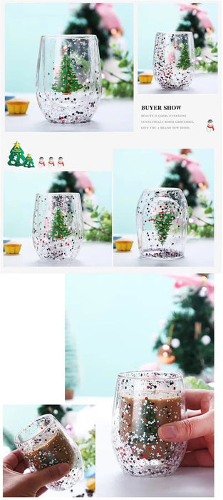 Tazza di vetro a doppia parete di natale tazza d'acqua resistente al calore albero di natale modello pupazzo di neve succo tè latte tazza da caffè regalo di natale