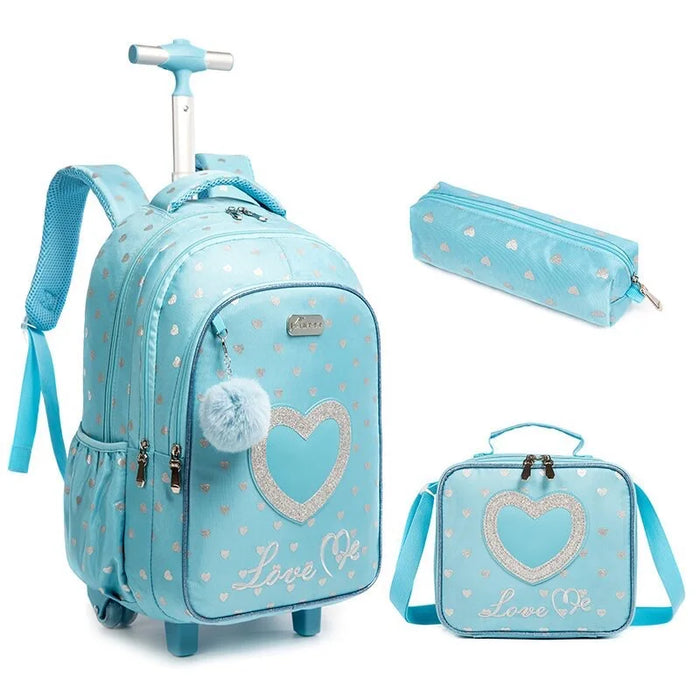 Set di borse per zaino con ruote per bambini con borsa per zaino con rotelle per scuola con ruote borsa per zaino per Trolley da scuola per ragazze