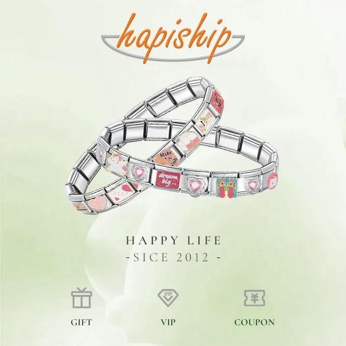 Hapiship Nuovi gioielli da donna Larghezza 9 mm Bracciale con ciondolo elastico Itanlian Bracciale in acciaio inossidabile moda ST-