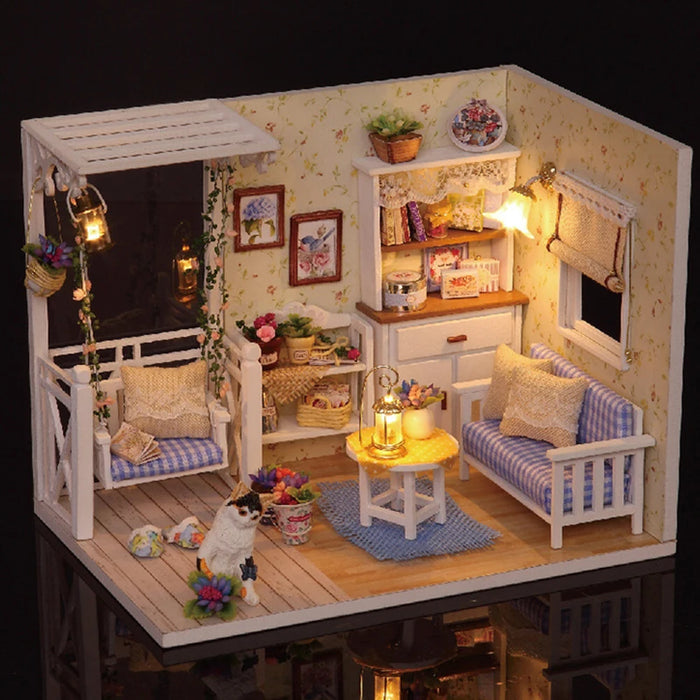 Kitten Mini casa delle bambole in legno Kit di costruzione di modelli Kit di casa giocattolo decorazione della camera da letto della stanza creativa con mobili per regalo di compleanno