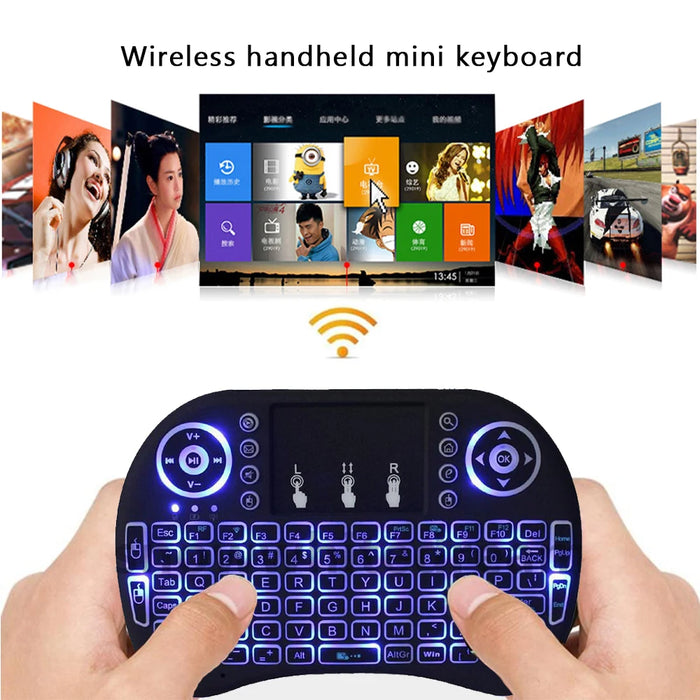 2.4G Air Mouse con tastiera Touchpad i8 arabo francese spagnolo russo retroilluminato Mini tastiera Wireless per PC Android TV Box