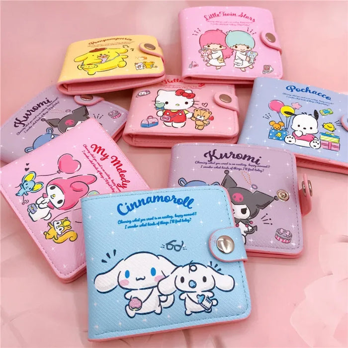 Sanrio Cartoon Figure Pu portafoglio Cute Hello Kitty Kuromi Melody Casual Money Bag portamonete portamonete portafoglio con bottoni regali