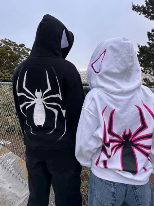 Y2k Spider Print felpe donna uomo Hip Hop Zipper giacca a maniche lunghe cappotti autunno inverno Harajuku felpa con cappuccio allentata Casual