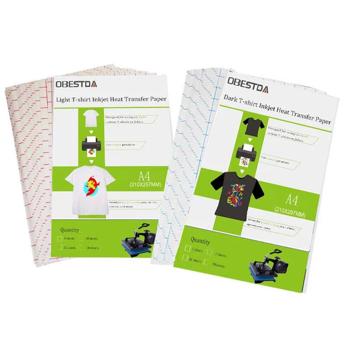 Fabbrica diretta 10 pezzi A4 a getto d'inchiostro carta da stampa a sublimazione a trasferimento termico t-shirt carta Transfer in tessuto nero scuro chiaro