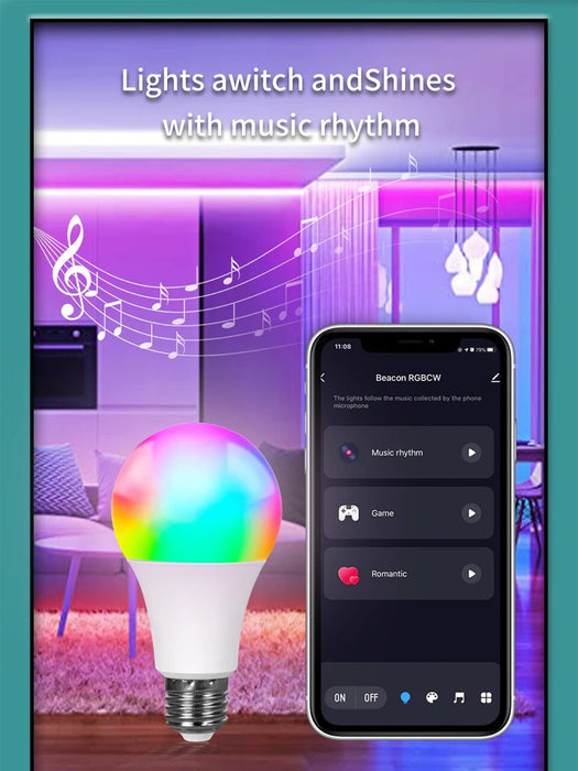 Tuya Smart Bulb E27 APP Control Bluetooth dimmerabile lampadina a LED lampada RGB 85-265V decorazione camera da letto illuminazione per feste Smart Life